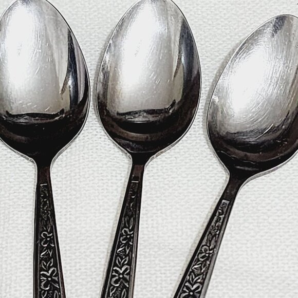 5 Stanley Roberts Rogers Stainless La Spana Teaspoon Spoons floral MCM flatware - Picture 3 of 11